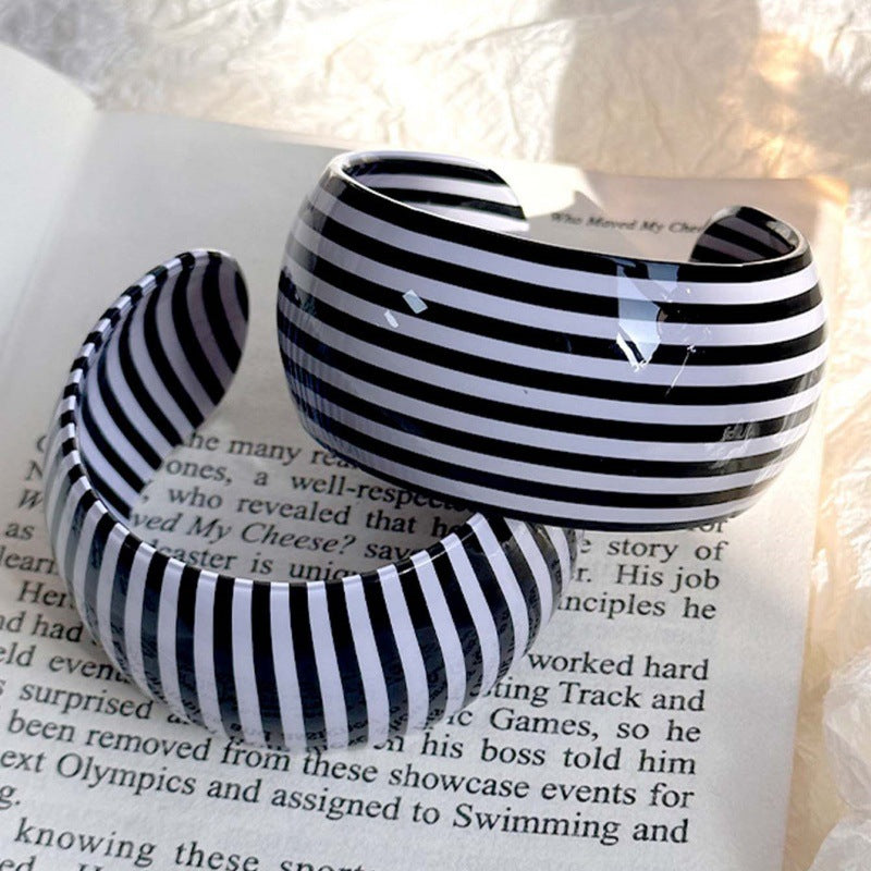 Striped C-Shape Wide Acrylic Bracelets