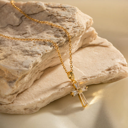 Zircon Cross Pendant Necklace