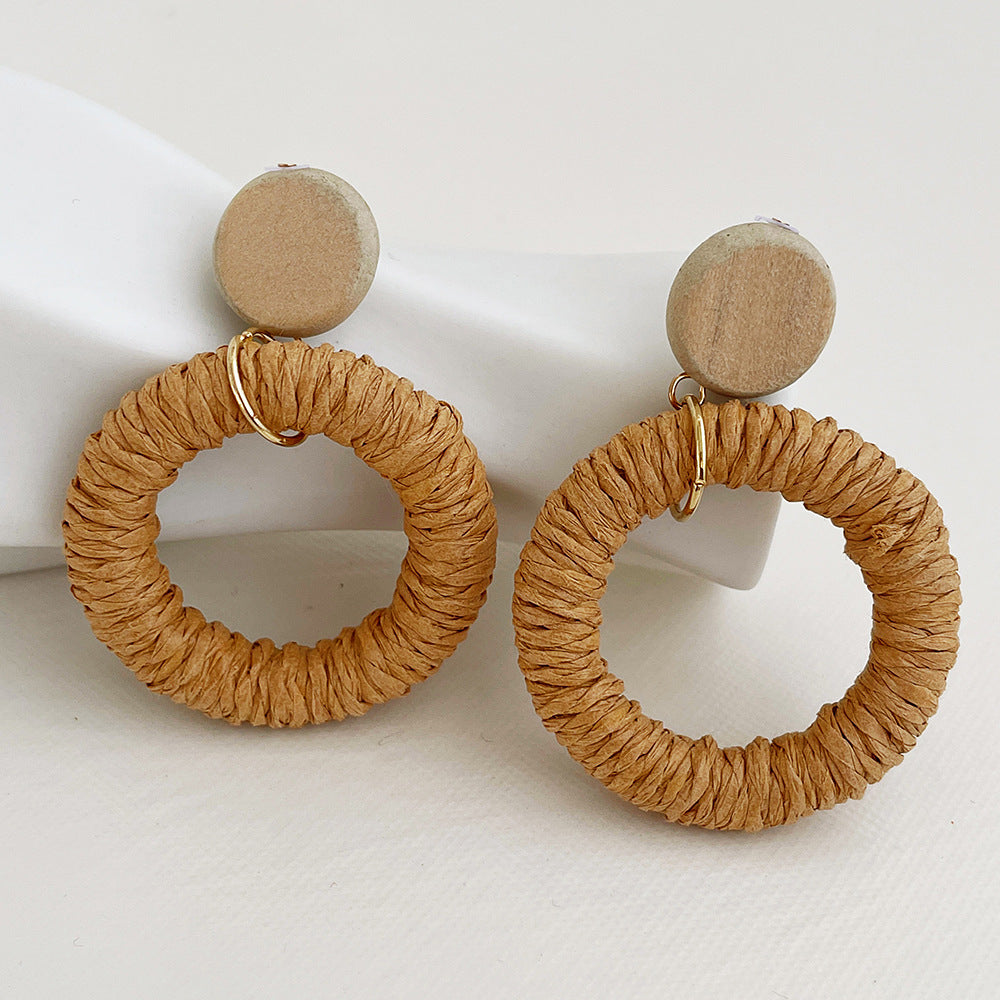 Vintage Elegant Wooden Rattan Earrings