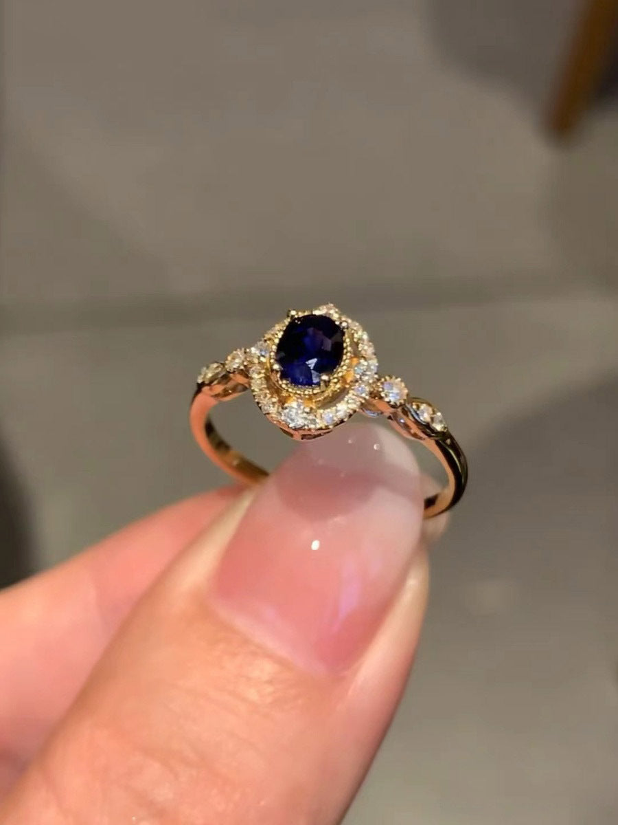 Vintage Blue Gemstone Rhinestone Rings