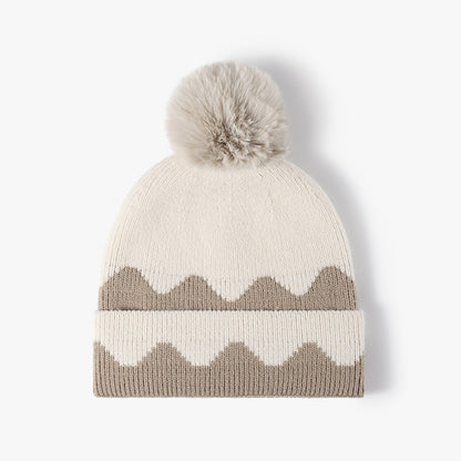 Contrast Color Simple Casual Knit Pom Beanie