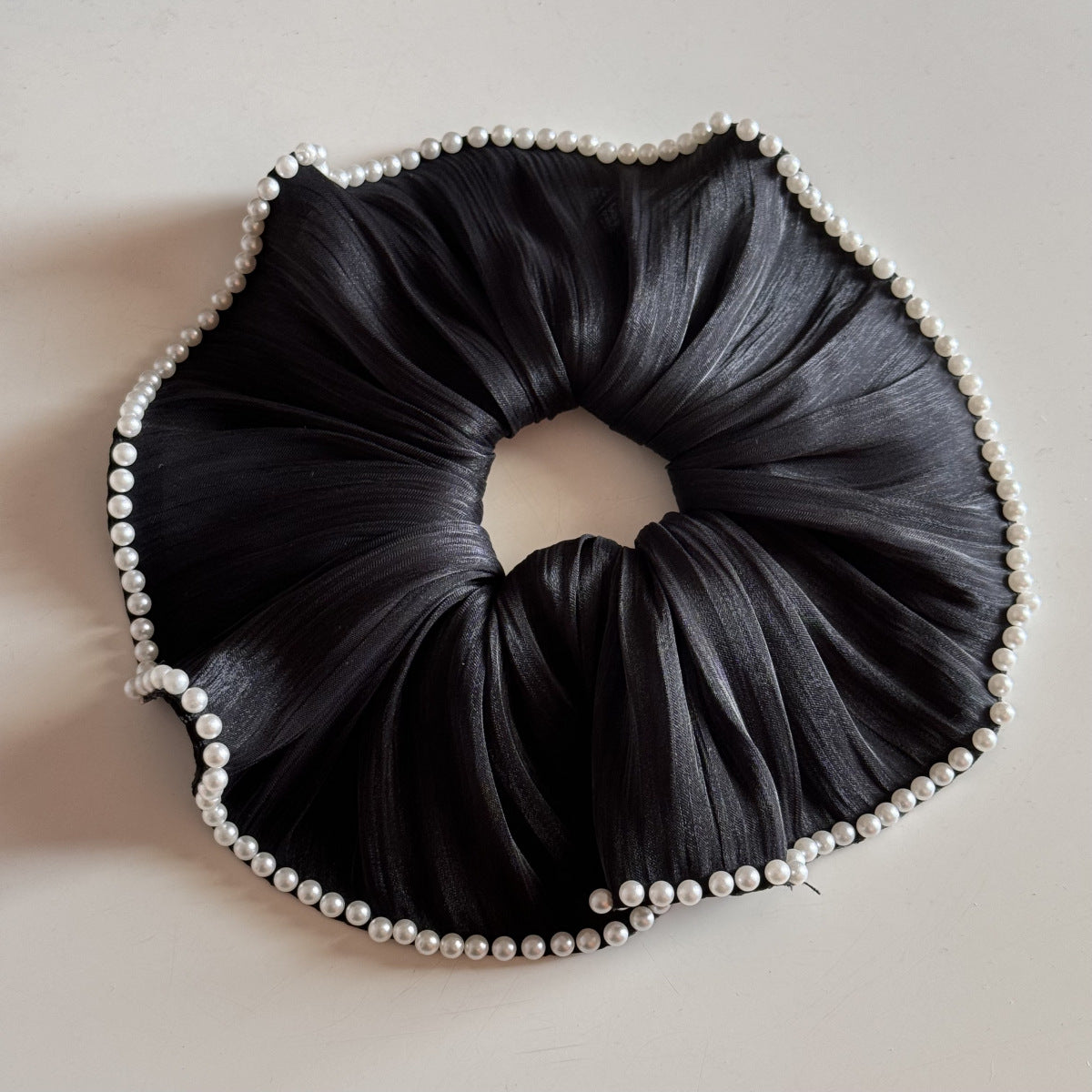 Elegant Satin Chiffon Pearl Embedded Hair Scrunchies