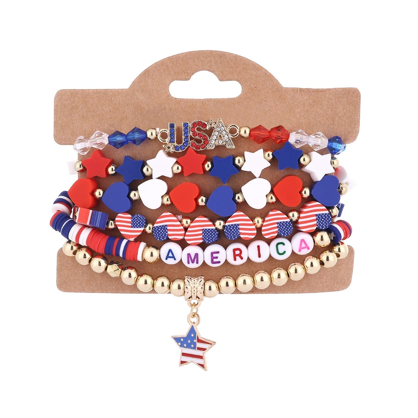 American Flag Multi-Layered Beaded Bracelet