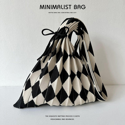 Colorful Plaid Simple Folded Knit Shoulder Bag