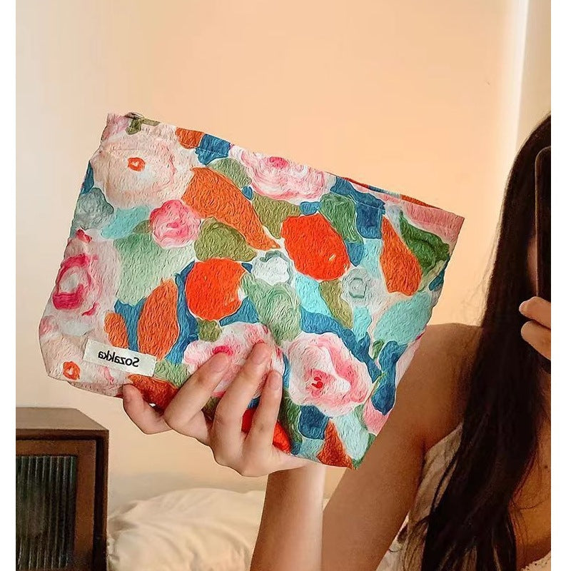 Floral Irregular Print Portable Cosmetic Bag