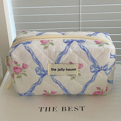 Bow Print Soft Portable Sweet Make Up Bag