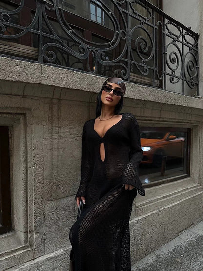 Sexy V-Neck Hollow Out Knit Cover Up