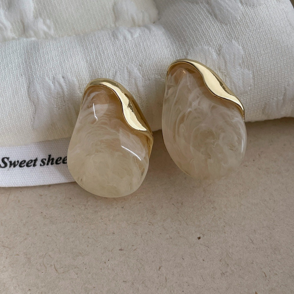 Elegant Amber Metal Resin Splice Drop Earrings