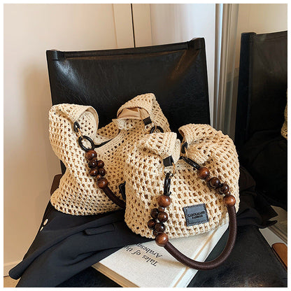 Beach Hollow Out Knit Woven Shoulder Tote Bag