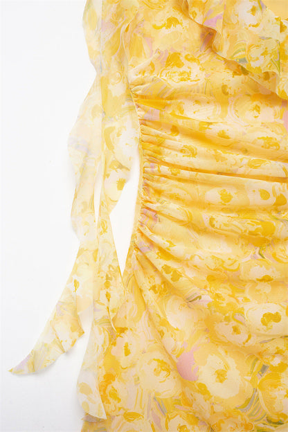 Sweet Pleated Printed Bodycon Mini Dress