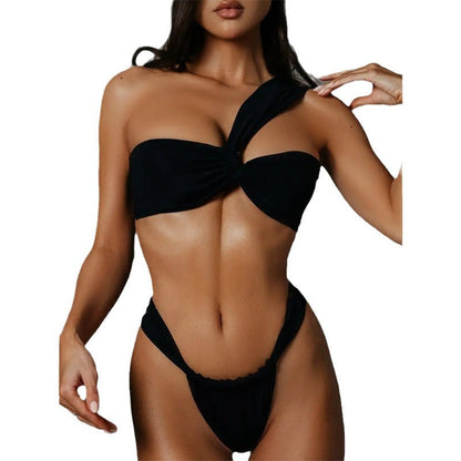 One-Shoulder Black Bandeau Bikini Swimwear