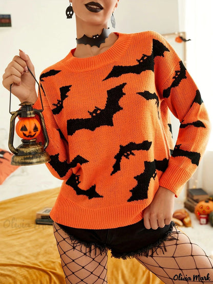 Halloween Bat Jacquard Pullover Sweater