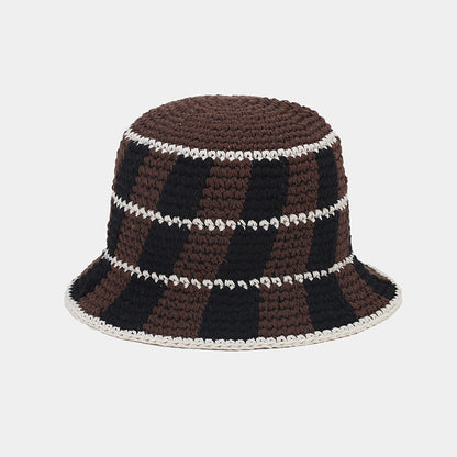 Contrast Color Plaid Casual Crochet Bucket Hat