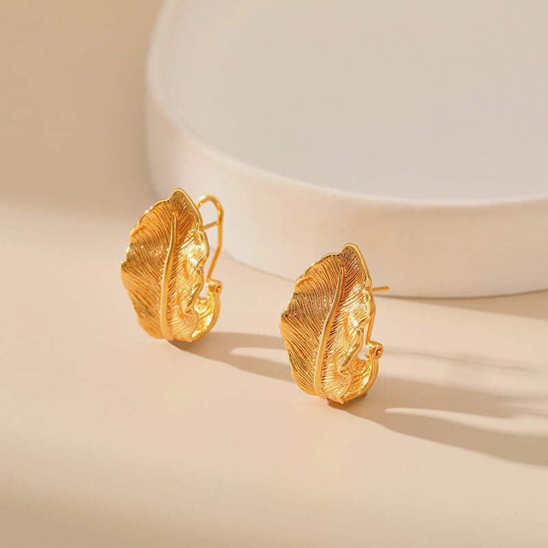Vintage Simple Gold Leaf Stud Earrings