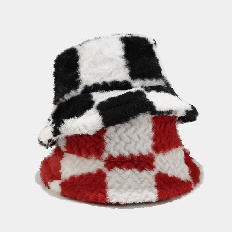 Checker Contrast Color Thicken Bucket Hats