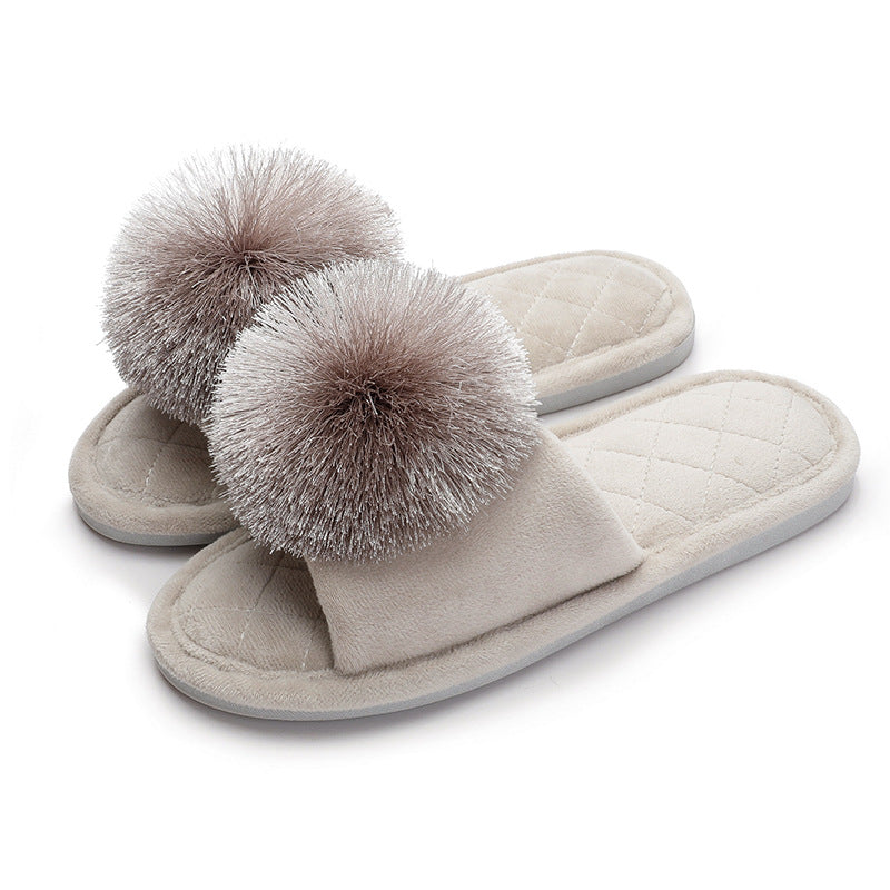 Cute Tassel Pom-Pom Plush Home Slippers