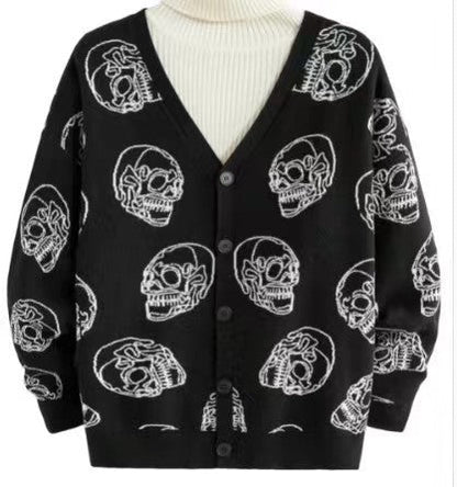 Halloween Skull Jacquard Knit Cardigan