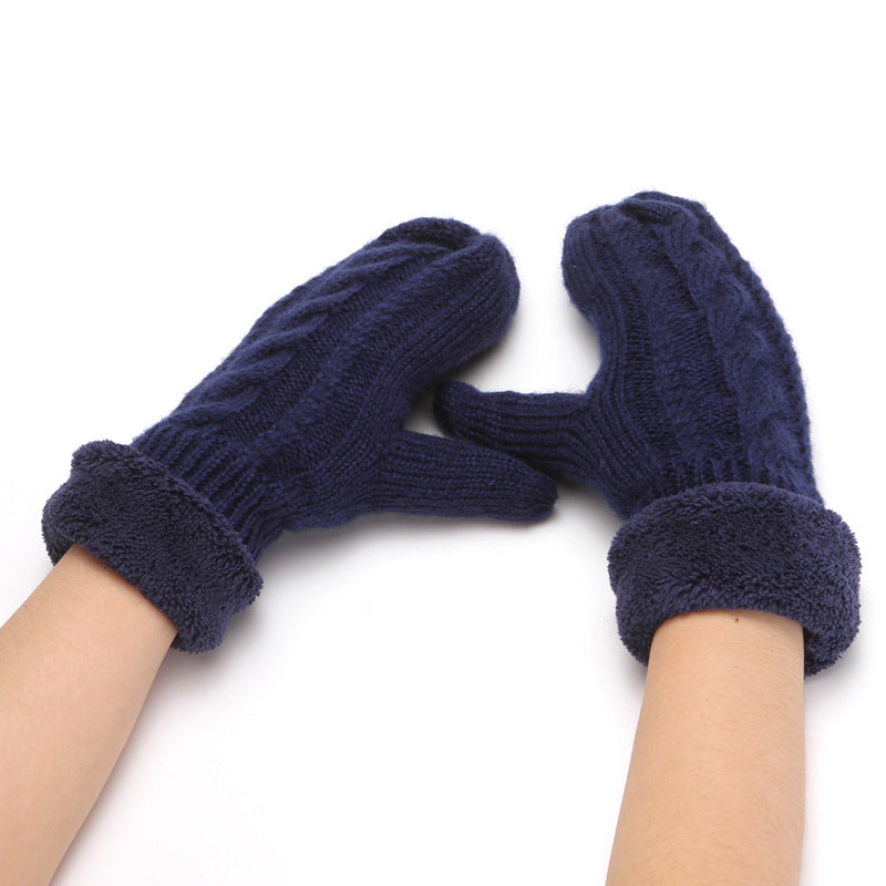 Solid Color Twist Knit Winter Padded Gloves