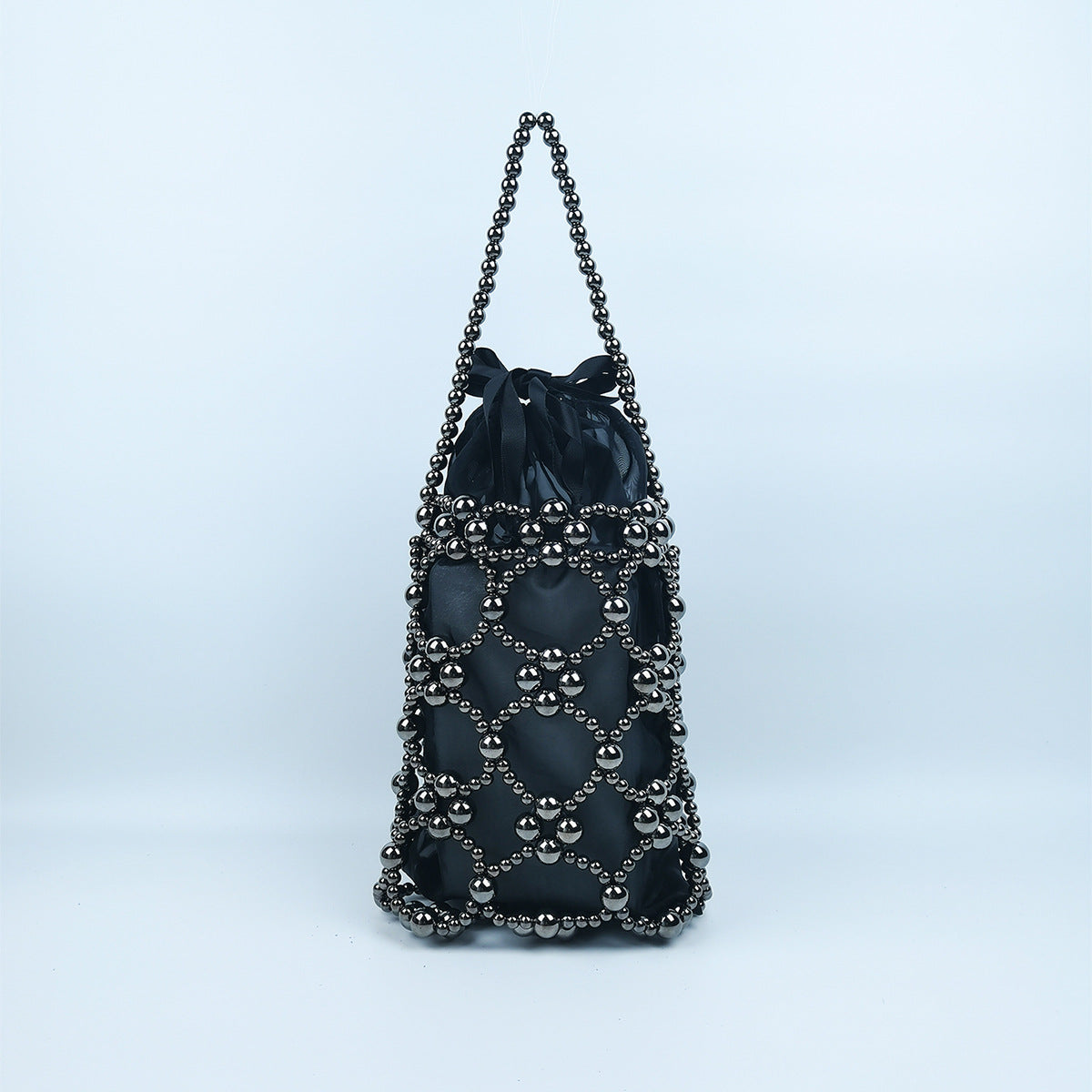 Hollow Solid Color Beads Handbag
