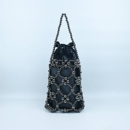 Hollow Solid Color Beads Handbag