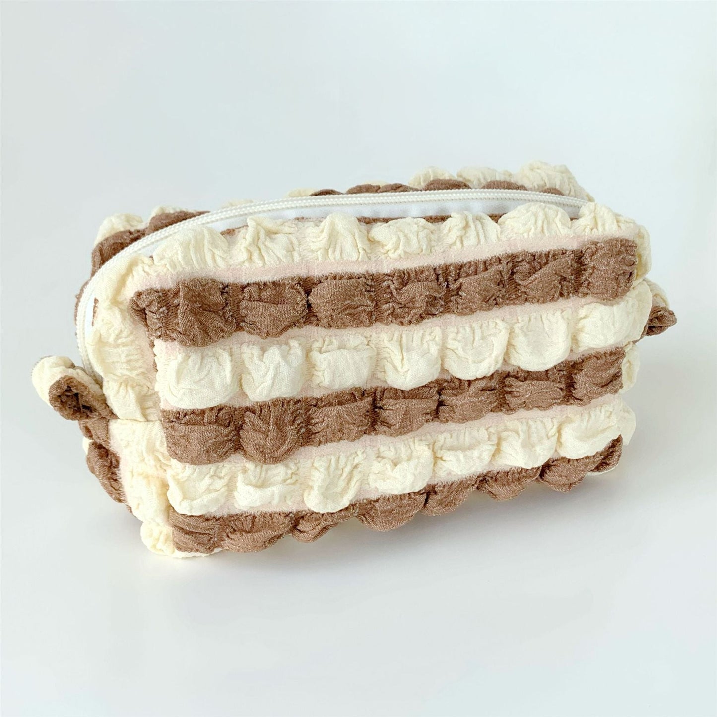 Color Block Striped Pleated Make Up Bag