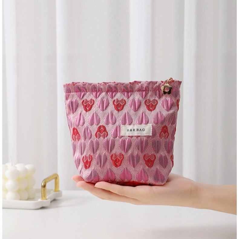 Love Jacquard Color Block Portable Cosmetic Bag