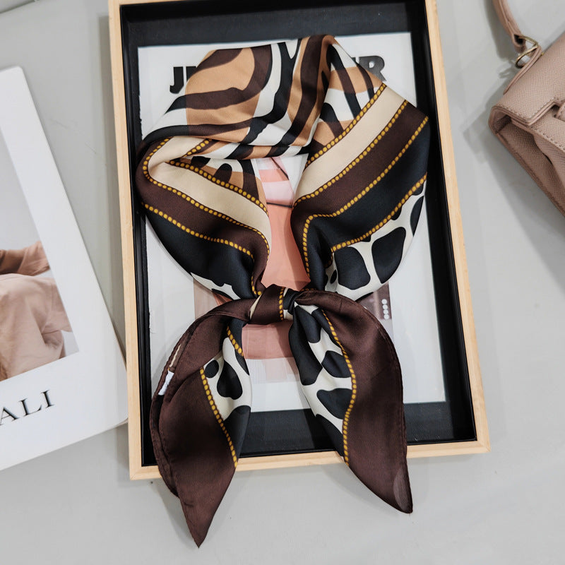 Leopard Splicing Print Square Satin Scarf