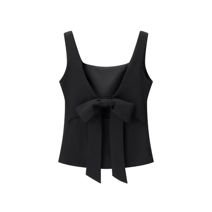 Trendy Solid Color Bowkont Back Sleeveless Top