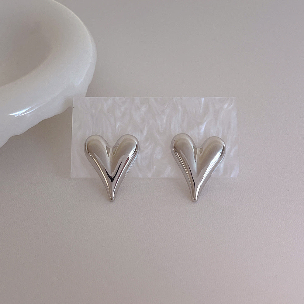 Love Heart Metal Elegant Stud Earrings