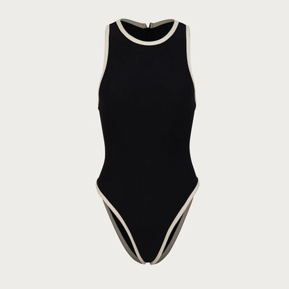 Splicing Color One Piece Round Neck Swimwear