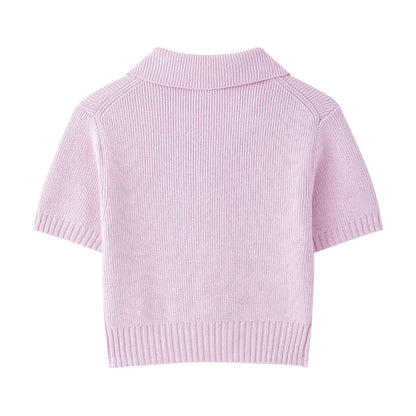 Sweet String Front Short Sleeves Knit Tops