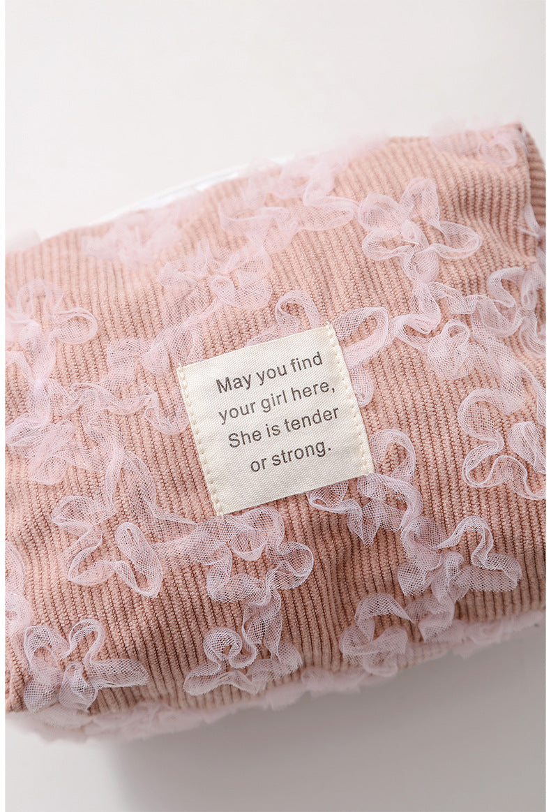 Lace Jacquard Portable Corduroy Cosmetic Bag