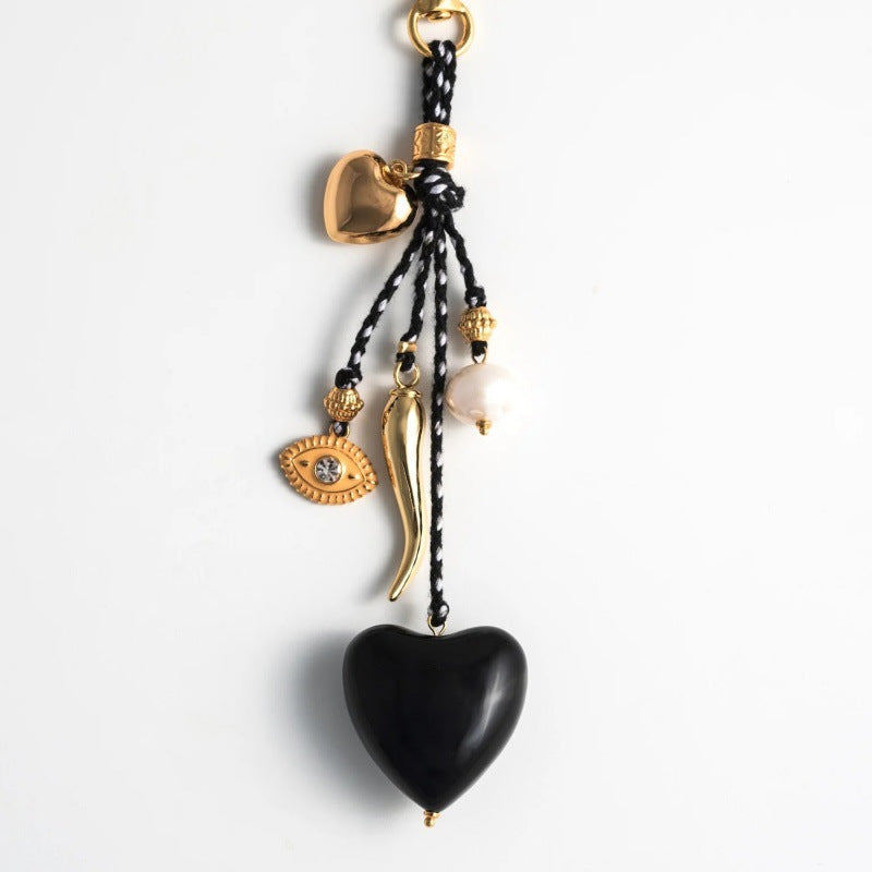 Elegant Heart Pearl Keychain Bag Charm