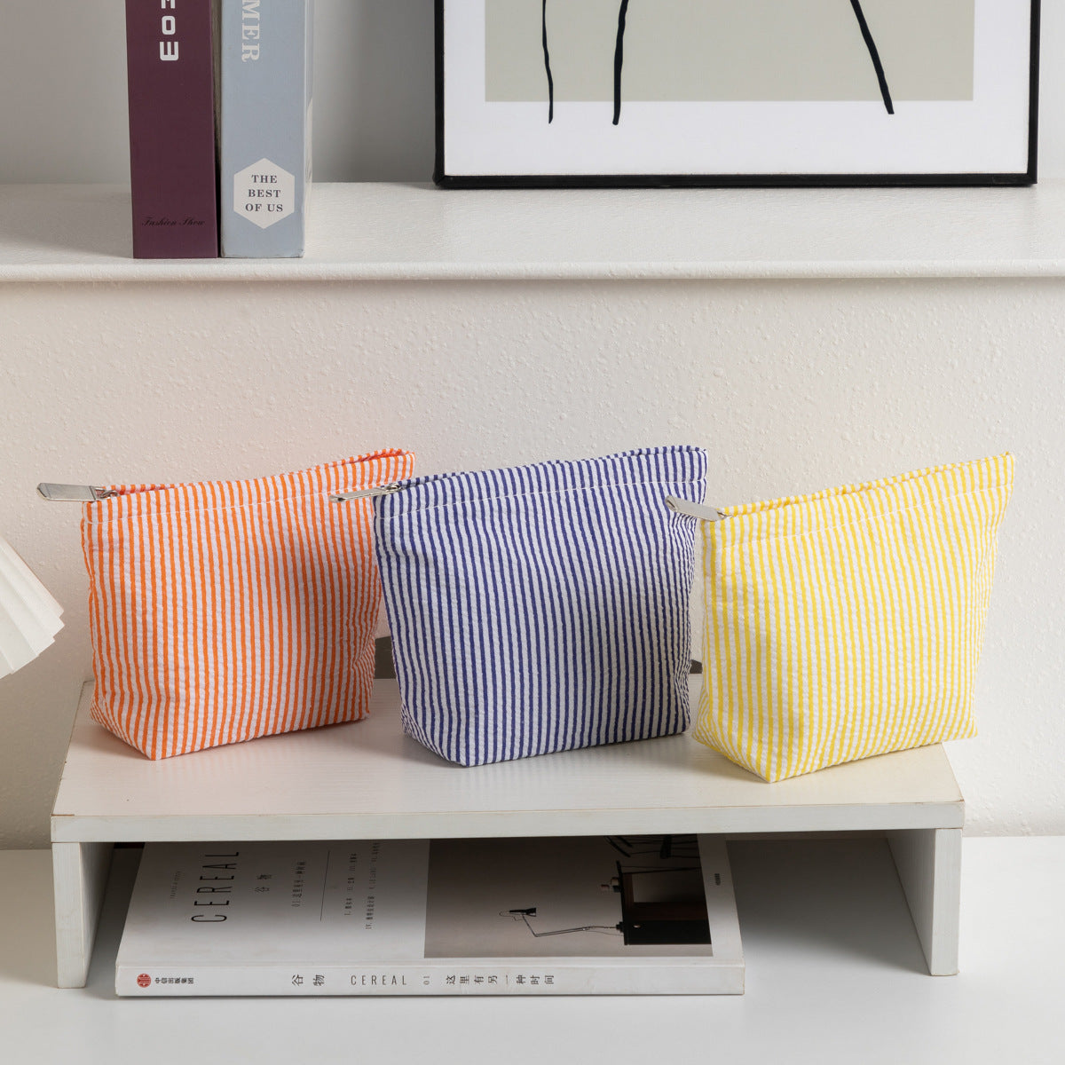 Simple Striped Color Block Makeup Bag