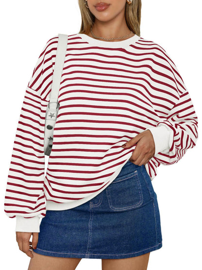 Striped Loose Color Block Casual Sweatshirt