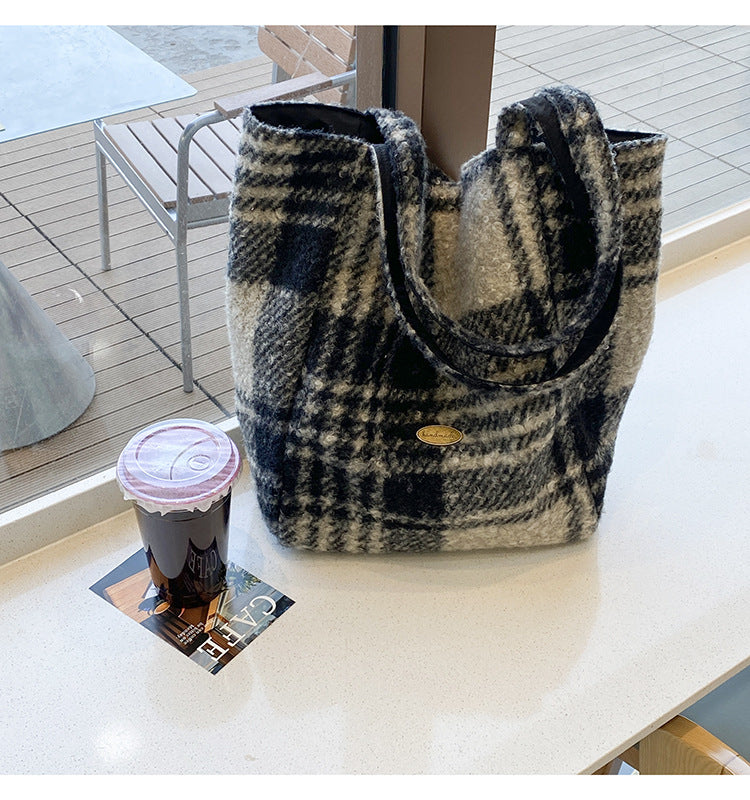 Plaid Striped Color Block Large Capacity Tote Bag