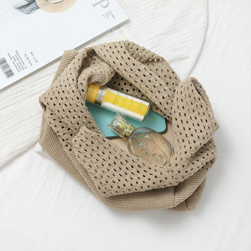 2+ Solid Color Simple Hollow Out Knit Shoulder Bag