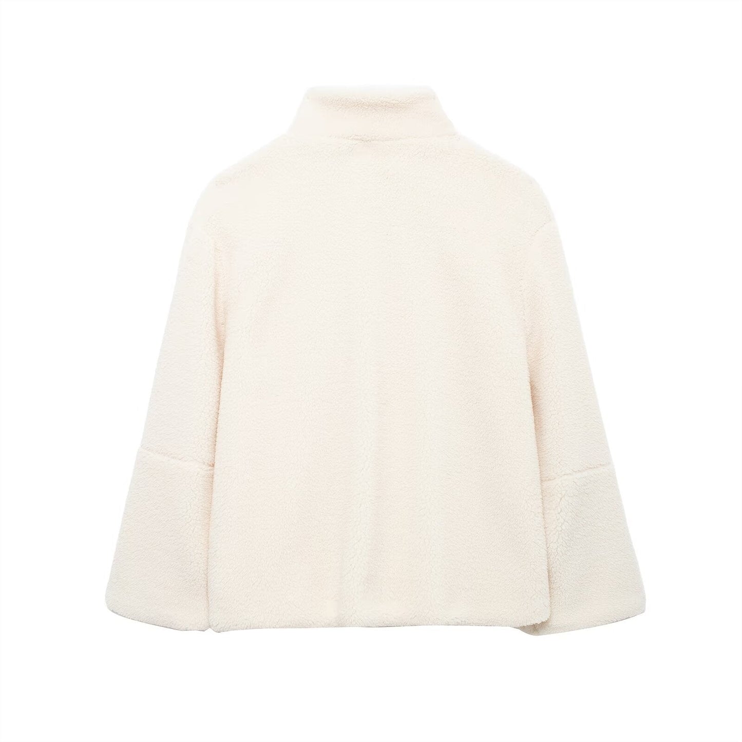 Solid Color Zipper Teddy Fleece Loose Jacket