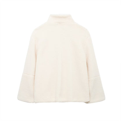 Solid Color Zipper Teddy Fleece Loose Jacket