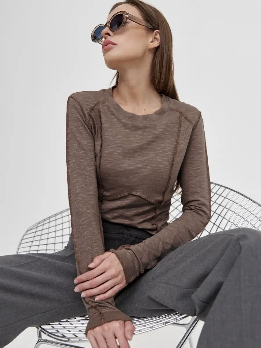 Patchwork Round Neck Simple Tops