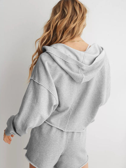 Solid Color Short Loose Hooded Sweatshirt