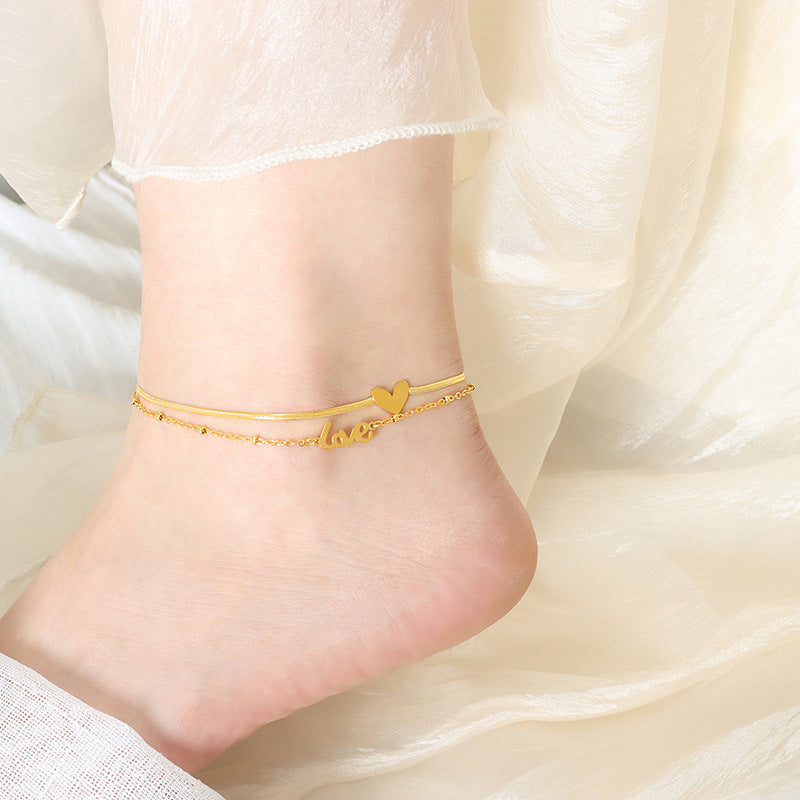 Letter Love Pendant Layered Chain Anklet