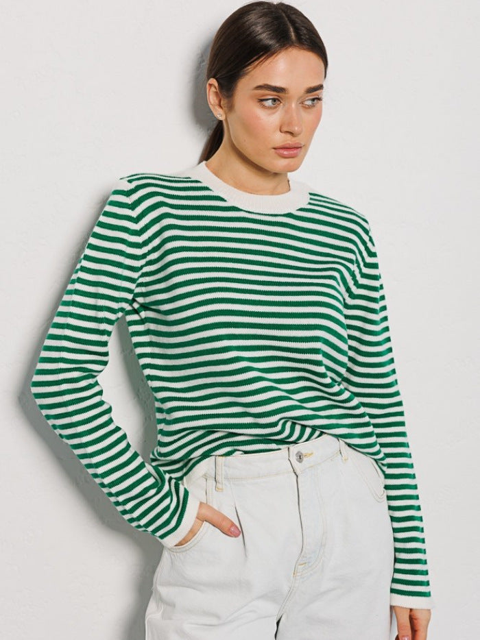 Stripe Contrast Color Knit Tops