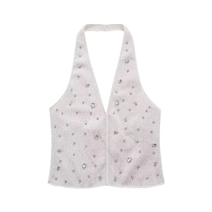 Sexy Rhinestone Halter Top Triangle Shorts Set