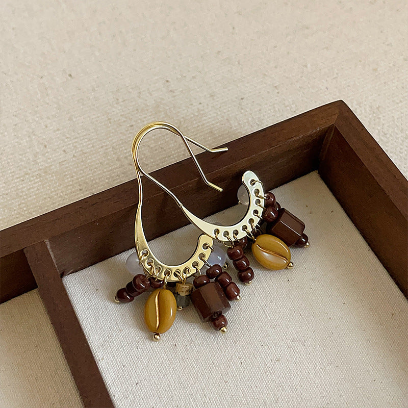 Bohemian Beaded Drop Tassel Hook Earrings