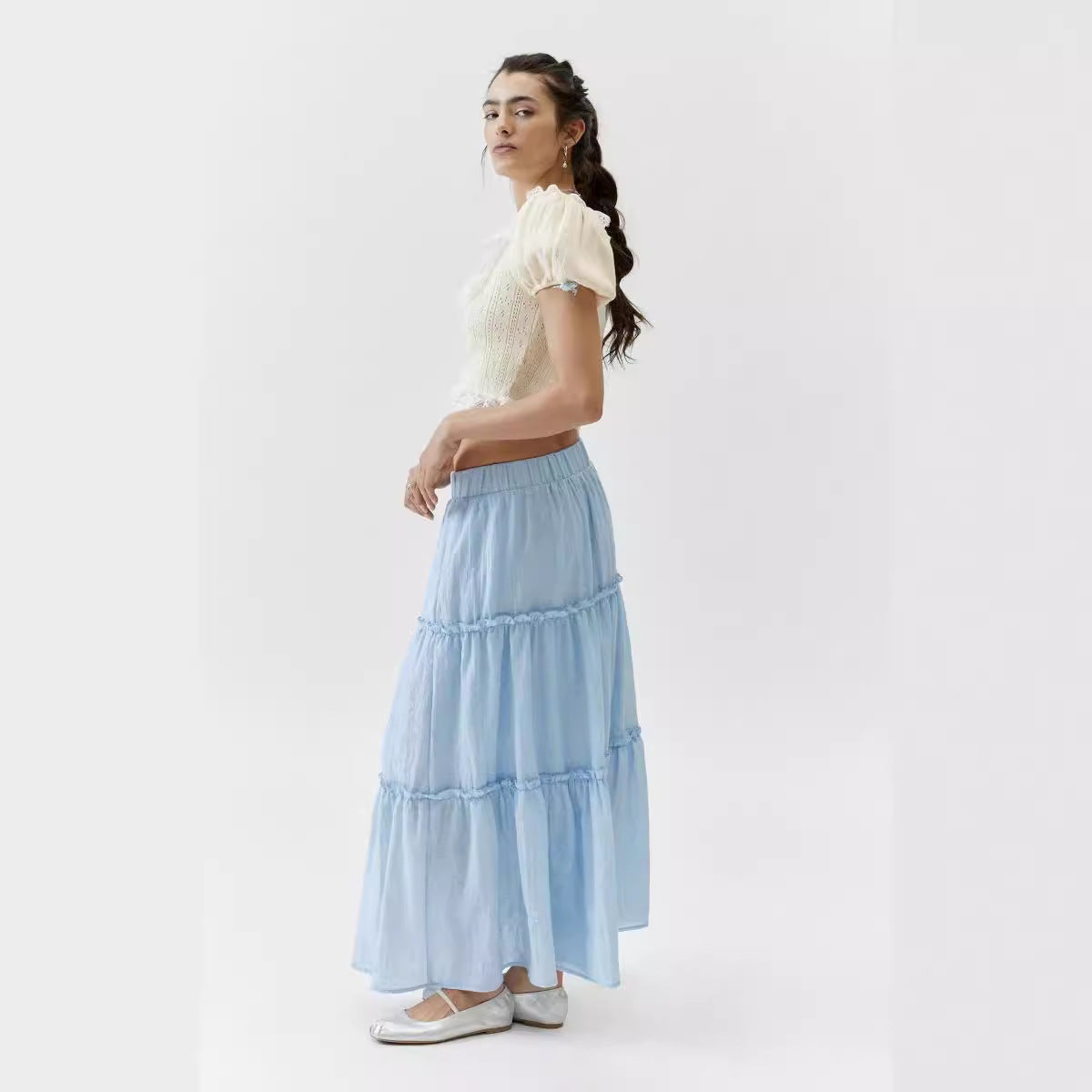 Chic Splice Pleated Lace Maxi Skirt