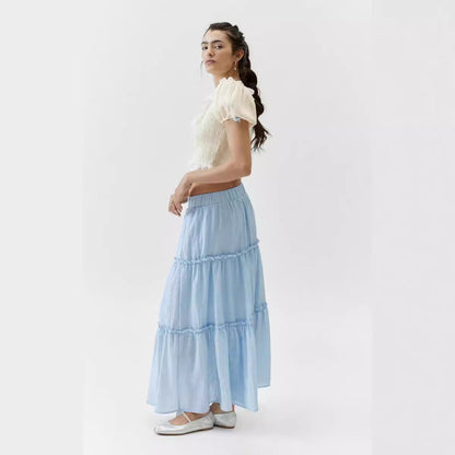 Chic Splice Pleated Lace Maxi Skirt