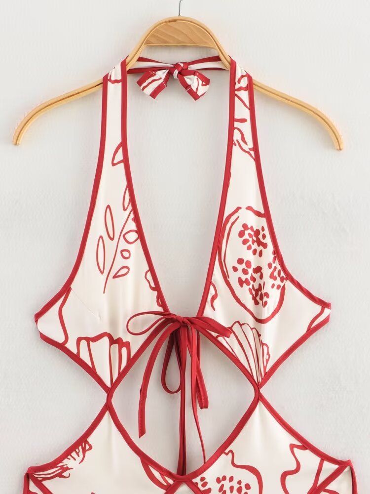 Sexy Halter Floral Cutout Sleeveless Maxi Dress