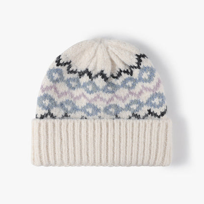 Striped Jacquard Knit Hat Padded Beanie