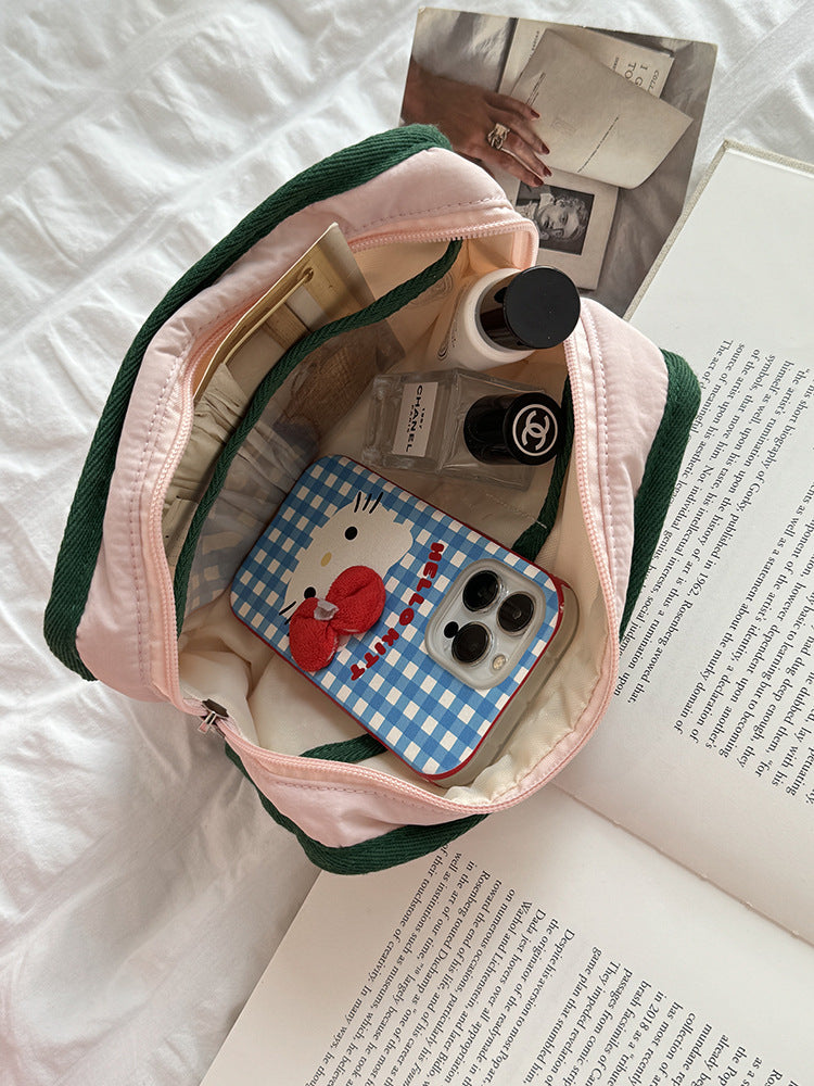 Cute Color Block Soft Makeup Bag